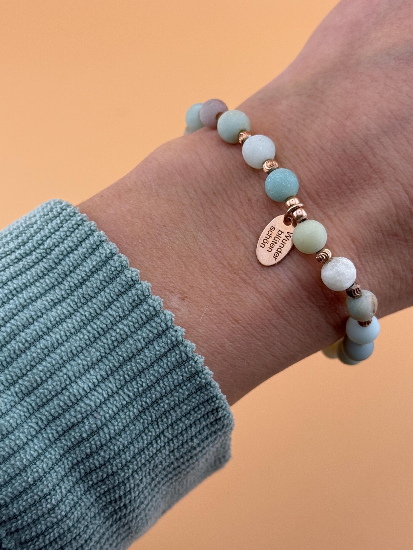 Edelstein Armband aus Amazonit Perlen und 925er Sterlingsilber in Roségold
