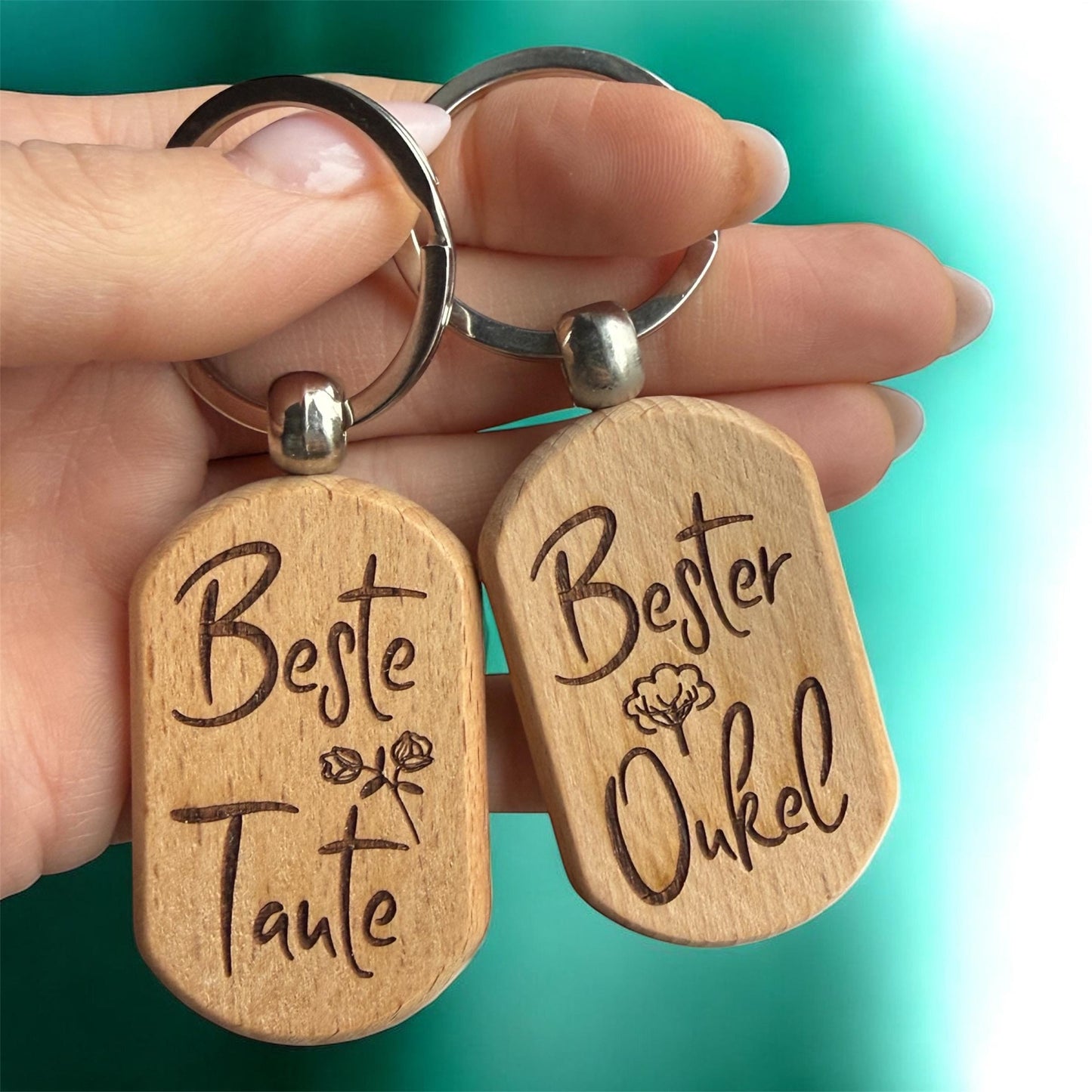 Schlüsselanhänger aus Holz - Beste Tante oder Bester Onkel