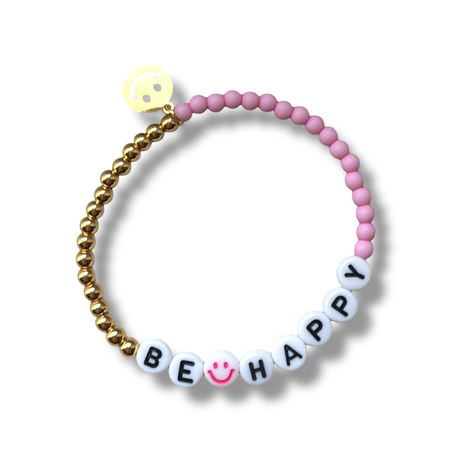 Personalisiertes Armband mit Smiley in Rosa und Gold aus Edelstahl